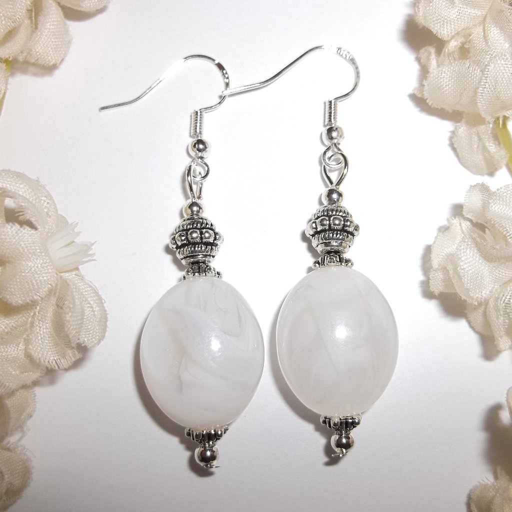 White Earrings Silver Dangle Drop Jewelry Gift Idea For Her Beaded Woman D130 20$